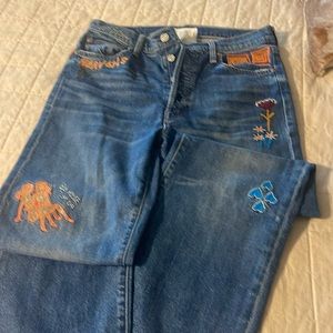 These are mother jeans with embroidery- super cute style